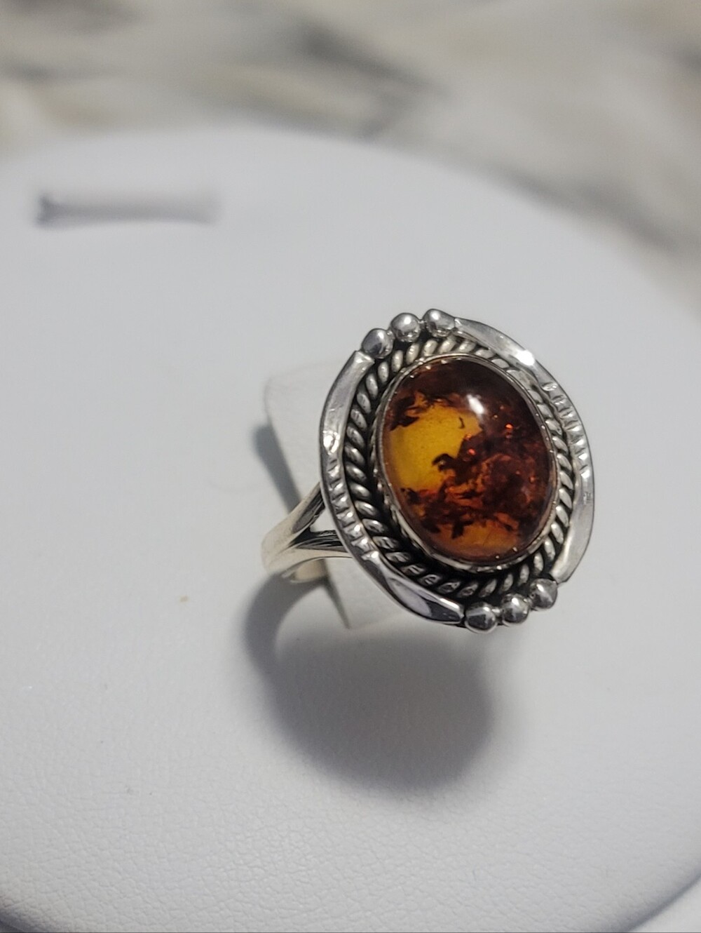 Amber Sterling Silver Ring Size 8